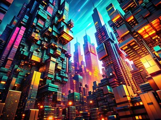 Obraz premium Futuristic Dark Pixels Aerial Photography, Abstract Texture, Cityscape