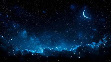 Fototapeta premium Night Sky with Crescent Moon and Clouds