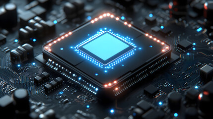 Fototapeta premium High-Tech Processor and Microchip Technology: Advancements in Circuit Design, Architecture, and Integration for Artificial Intelligence, Data Computing, and Efficient Hardware Performance in Modern