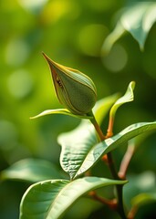 Tea bud and leaves bokeh green bokeh green abstract background light bright blur pattern