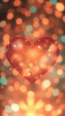 Heart-shaped design glowing with warm lights, creating a romantic atmosphere in an abstract setting