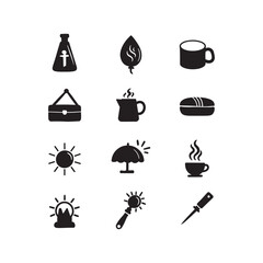 food drink and outdoor icons set silhouette symbols for cafe camping and travel