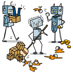 Rebeli&oacute;n de las m&aacute;quinas, robots fuera de control y saboteando a los humanos en el trabajo automatizado.