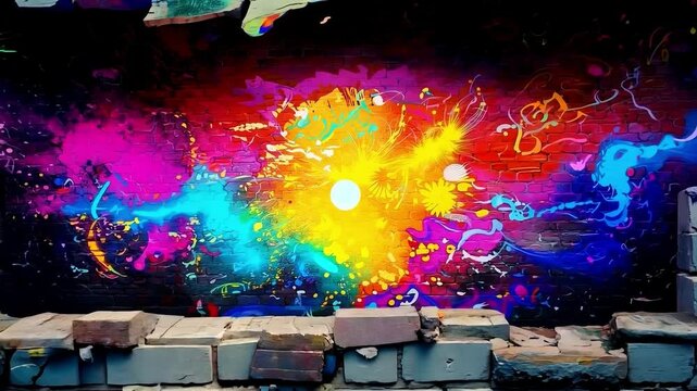 A brick wall with colorful music notes coming out of it