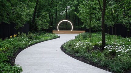 Fototapeta premium Serene garden path leads to illuminated circle