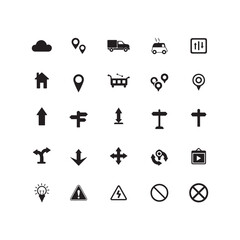 road sign icons set traffic navigation and travel symbols in black silhouette