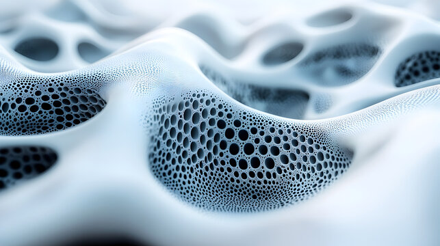 Modern Abstract Texture: Fluid Organic Patterns in White and Blue with 3D Depth, Light, and Shadow, Dynamic Curvature and Intricate Details for Artistic Aesthetics and Visualization