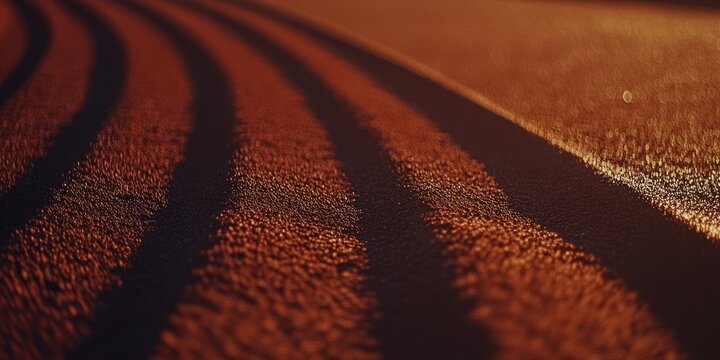 Close-up of textured surface with parallel lines, illuminated by warm light.