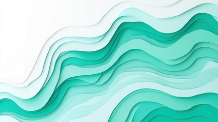 Fototapeta premium Abstract teal and white wavy paper cut design.