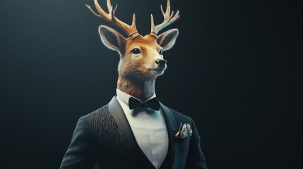A deer in a tuxedo, elegant and sophisticated.