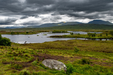 Fototapeta premium Spectacular View Over Lake Loch Ba In Rannoch Moor Near Glencoe In Scotland, UK