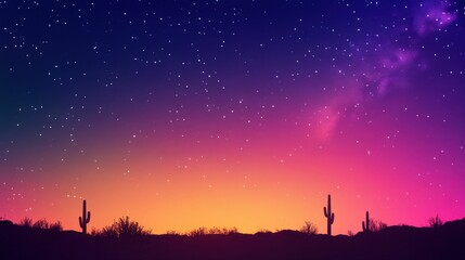 Fototapeta premium Serene desert sunset with starry sky and cacti silhouettes