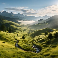 Mountain valley during sunrise. Natural summer landscape in Slovakia