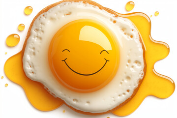 Fried egg with smiling face on white background