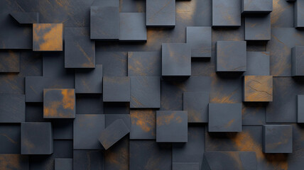 Textured wall with dark cubes and rust accents