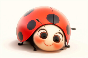 Fototapeta premium Cute smiling ladybug isolated on plain white backdrop, illustration for kids