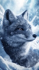Naklejka premium Majestic arctic fox portrait in snowy landscape.