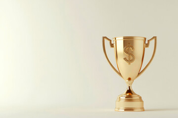 Golden trophy with money symbol representing achievement and financial success in business
