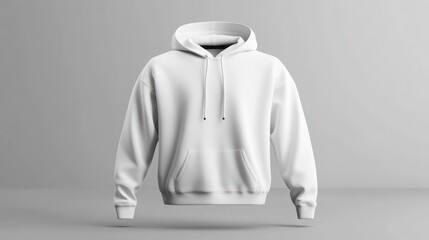 White hoodie sweatshirt mockup on gray background.