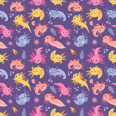 Obraz premium Seamless pattern with axolotl. Design for fabric, textile, wallpaper, packaging
