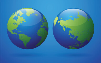 3D World Globe Vector Illustration with Continents on Blue Background