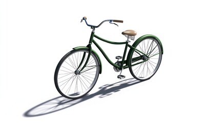Classic green bicycle isolated on white background.