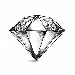 Diamond, brilliant, side view, badge, simple black and white sketch on a white background, picture, image for printing on a T-shirt, without people