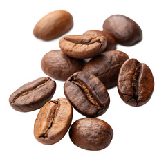 Obraz premium coffee beans on white background. Coffee Beans Floating in Mid-Air PNG Isolated on Transparent Background - Perfect for Coffee Shop Designs, Digital Art, and Creative Graphic Projects