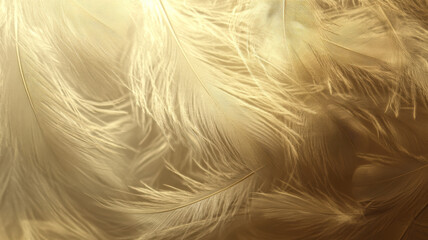 Obraz premium Golden feather texture with soft light and delicate details, creating a luxurious and elegant background for decorative and artistic designs.