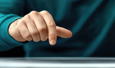 A close-up of a hand pointing towards a digital screen, symbolizing interaction, innovation, and communication in the business world.