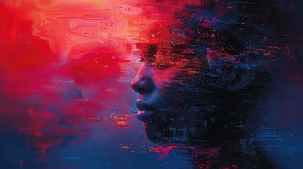 Invisible Battles: Surrounded by blurred faces, she fights invisible battles against the shadows of her trauma.