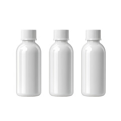 White plastic bottles lined up on transparent background for product packaging and design purposes, white bottles isolated on trnsparent