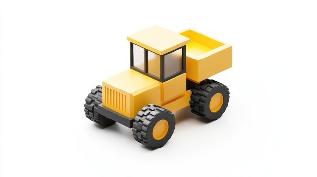 Low-poly 3D render of a yellow dump truck on white background.
