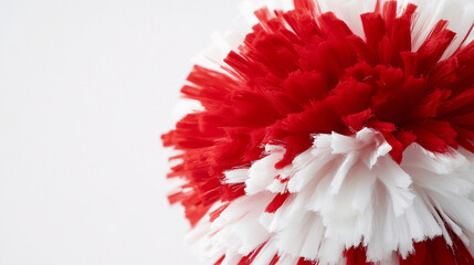 Close-up of a red and white cheerleading pom-pom isolated on a white background, perfect for sports and cheerleading themes.