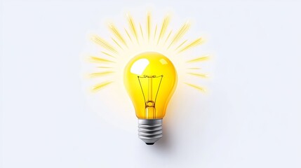Bright Light Bulb Illustration with Rays in Clean Minimal Design - A vibrant light bulb emitting radiant rays symbolizing ideas, creativity, illumination, inspiration, and innovation.