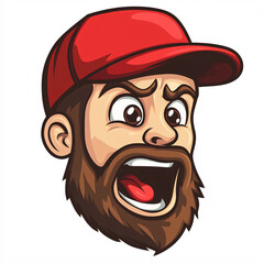 Fototapeta premium Digital Illustration of a Bearded Man Wearing a Red Cap, Shouting with an Intense Expression, Depicting Anger or Frustration in a Cartoon-Style Portrait