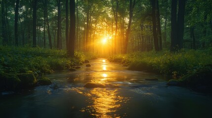 Obraz premium Gentle river surrounded by green forest