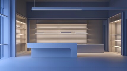 Futuristic modern kitchen with blue ambient lighting