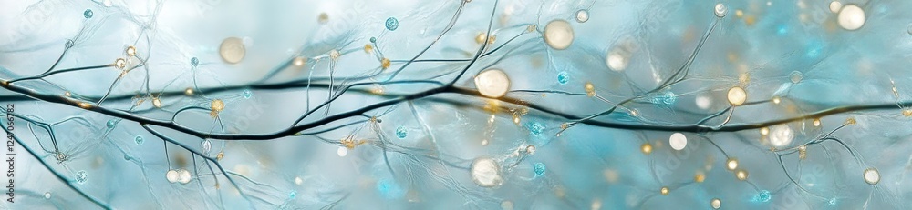 Wall mural abstract art of a branch with bokeh lights.