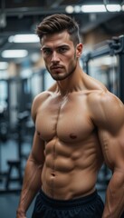 Fit Man Staring at the Camera in a Gym Background