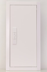 An electrical panel for the organization of electricity supply to the apartment. Close-up. Soft focus.