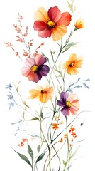 Watercolor floral border frame, white background
