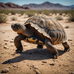 Obraz premium Tortoise on the ground, representing the largest land reptile. big turtle on the ground Tortoise Turtel Reptile