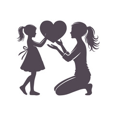 Mother and Son with a Gift Box Happy Mothers Day Silhouette Vector Design Illustration