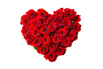 Heart-shaped red roses arrangement floral studio isolated on transparent background