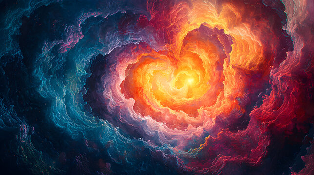 Vibrant Cosmic Cloud Nebula: An Abstract Art Explosion of Orange, Blue, and Red Swirls in the Celestial Universe, Captivating Radiant Light and Ethereal Beauty in Motion