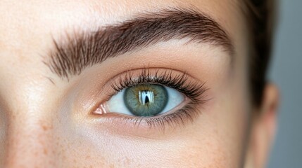 Fototapeta premium woman girl open eyelid looking at camera green eye beautiful female lady face close up detail blink model beauty emotion ophthalmology healthy eyesight good vision