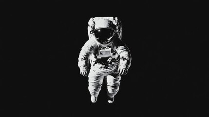 Spacewalk astronaut, monochrome, black background, possible use for science fiction or space exploration