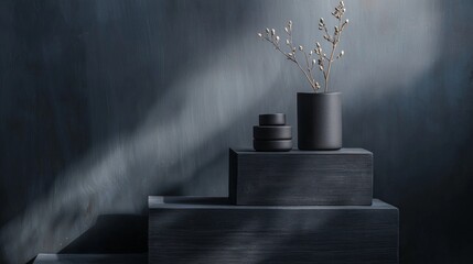 Dark minimalist still life with vases