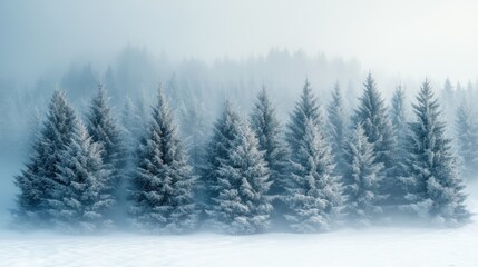 Fototapeta premium Gentle snowfall covering pine trees